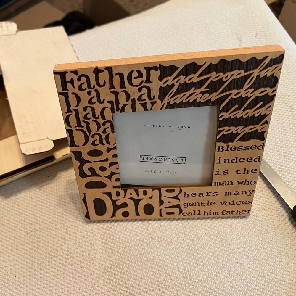 Dad Wood Carved Photo Frame 3.5"x3.5" Lasercraft Made in America